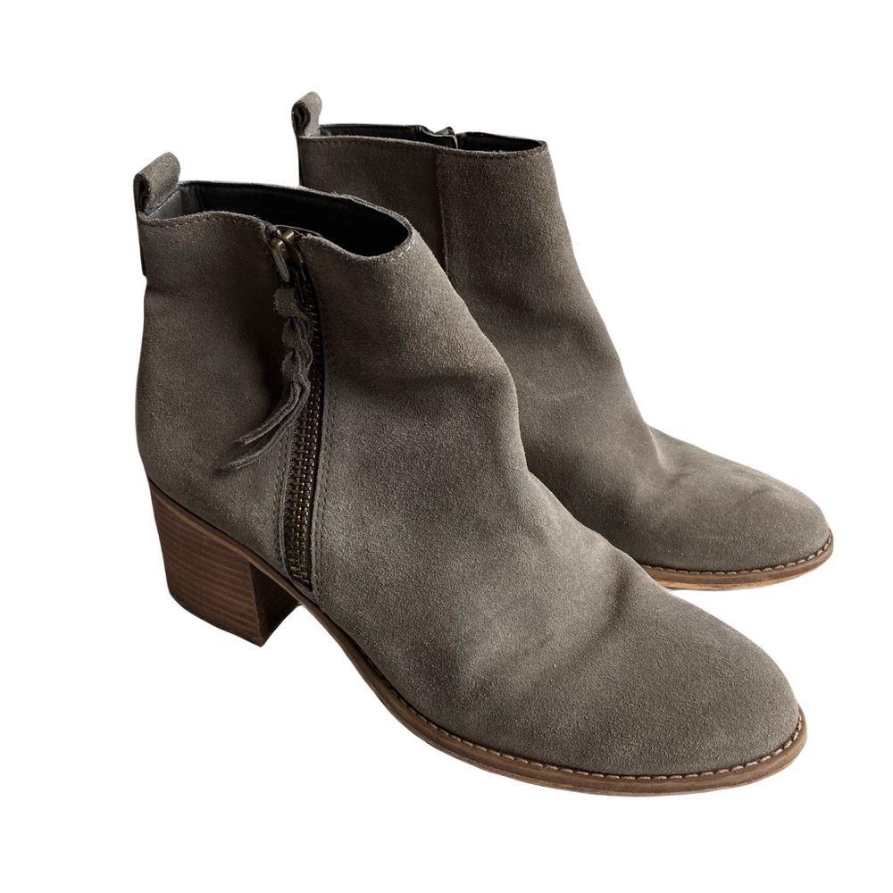 bp Suede Ankle Boots Size 11 Chunky Block Heels Leather Booties Almond Toe Fall